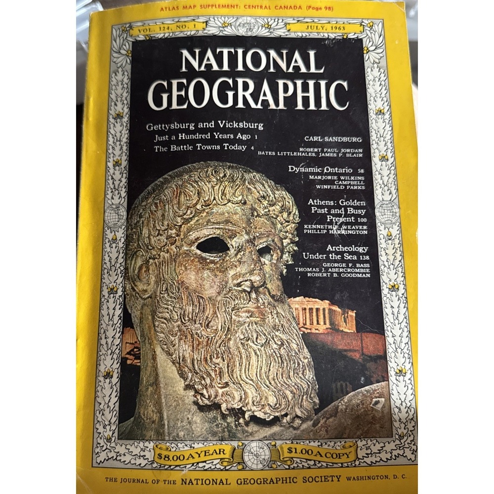 National Geographic Magazine July 1963 Civil War- Carl Sanburg- Athens- Ontario